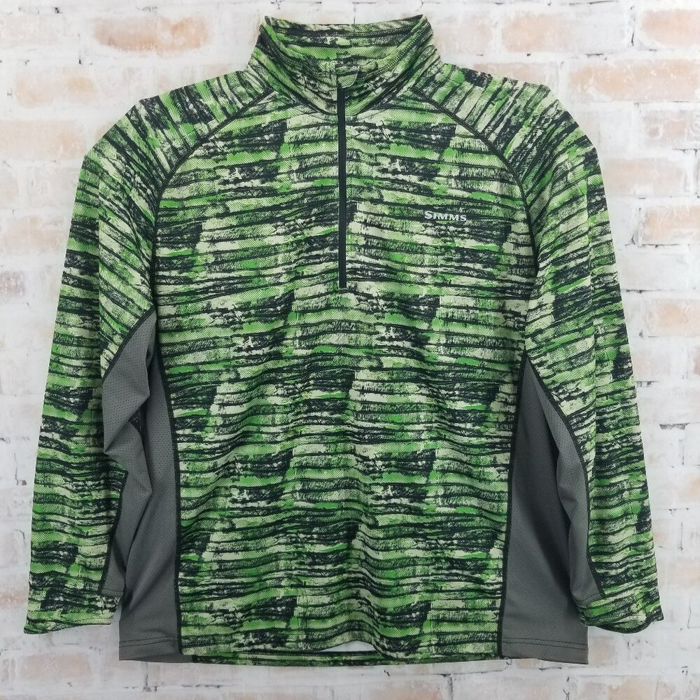 Simms Solarflex 1/2 Zip Long Sleeve Pullover Fishing Shirt XL Water Print Green